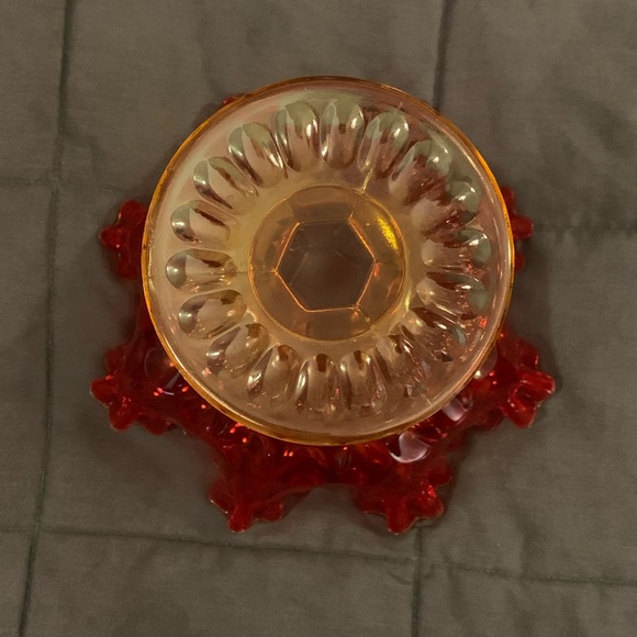 1980s Fenton Amberina Compote Double Crimped Thumbprint candy/nut dish - Picture 3 of 6